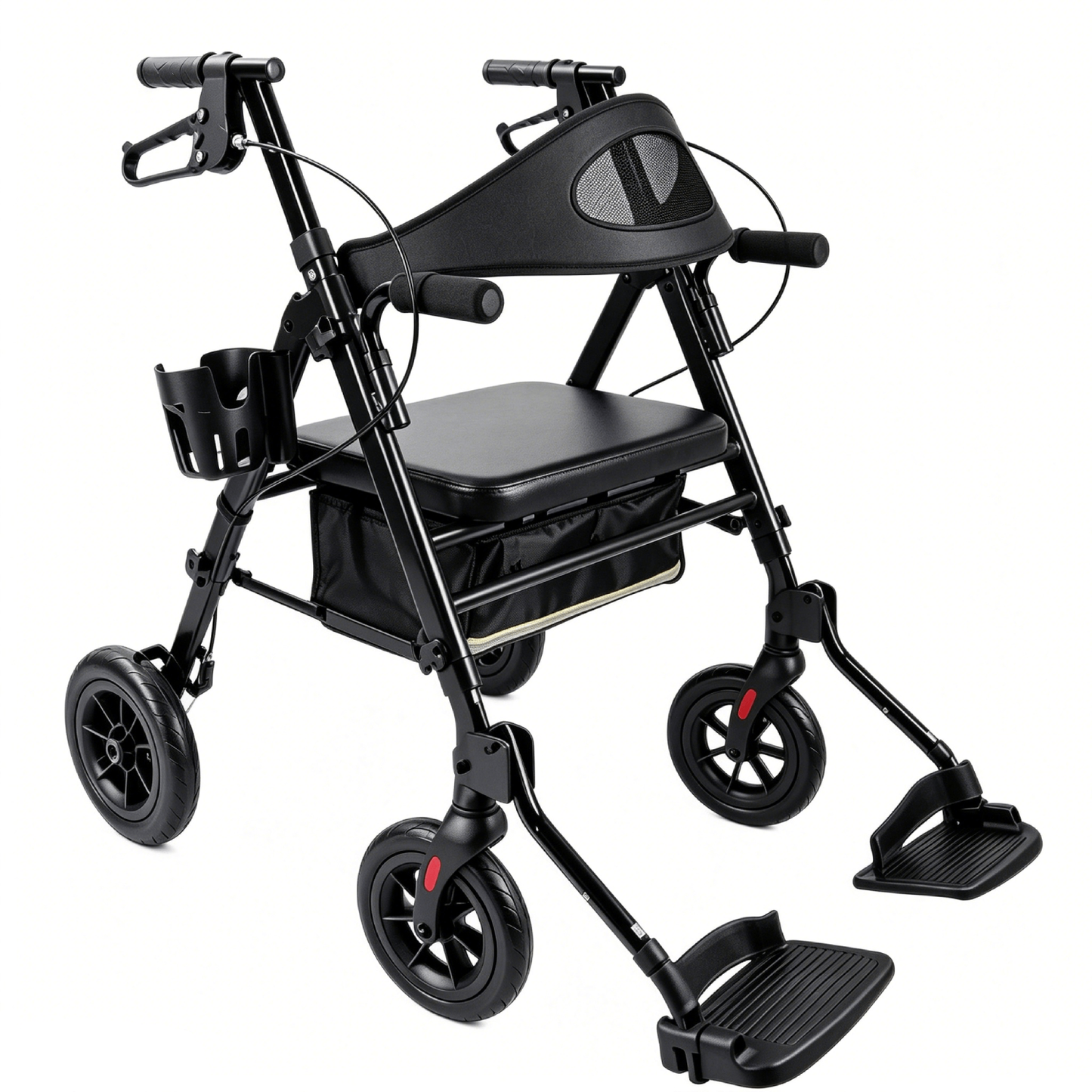 Specared 2 in 1 Rollator Walker for Senior, 6.5" Ultra-Wide Breathable Backrest Transport Chair, 8" All-Terrain Wheels, Max 350lbs Black