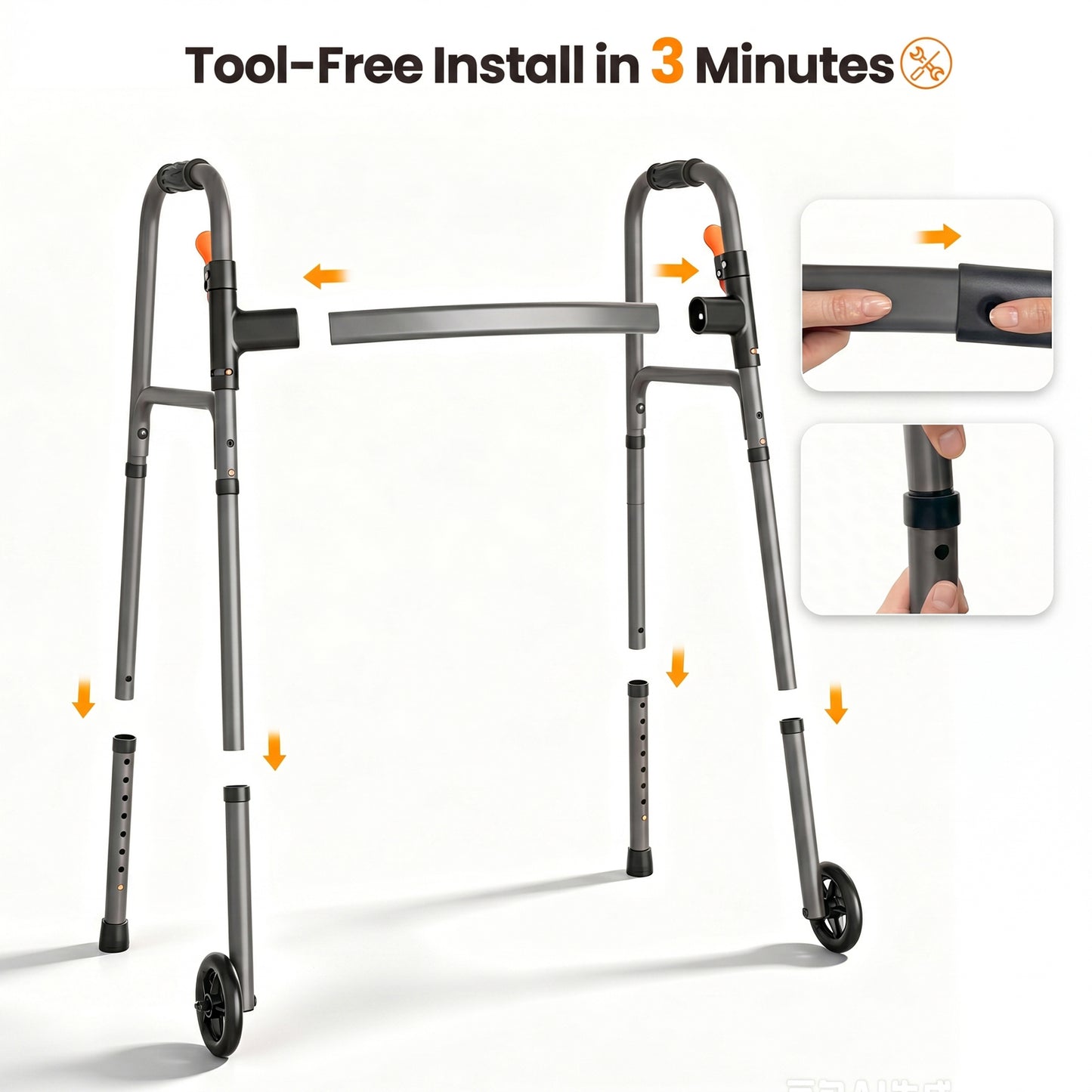 Specared Folding Walker for Seniors, Ultra-Lightweight Rolling Walker with Trigger Release Folding, 8 Levels 300lbs for Adults Handicap, Gray