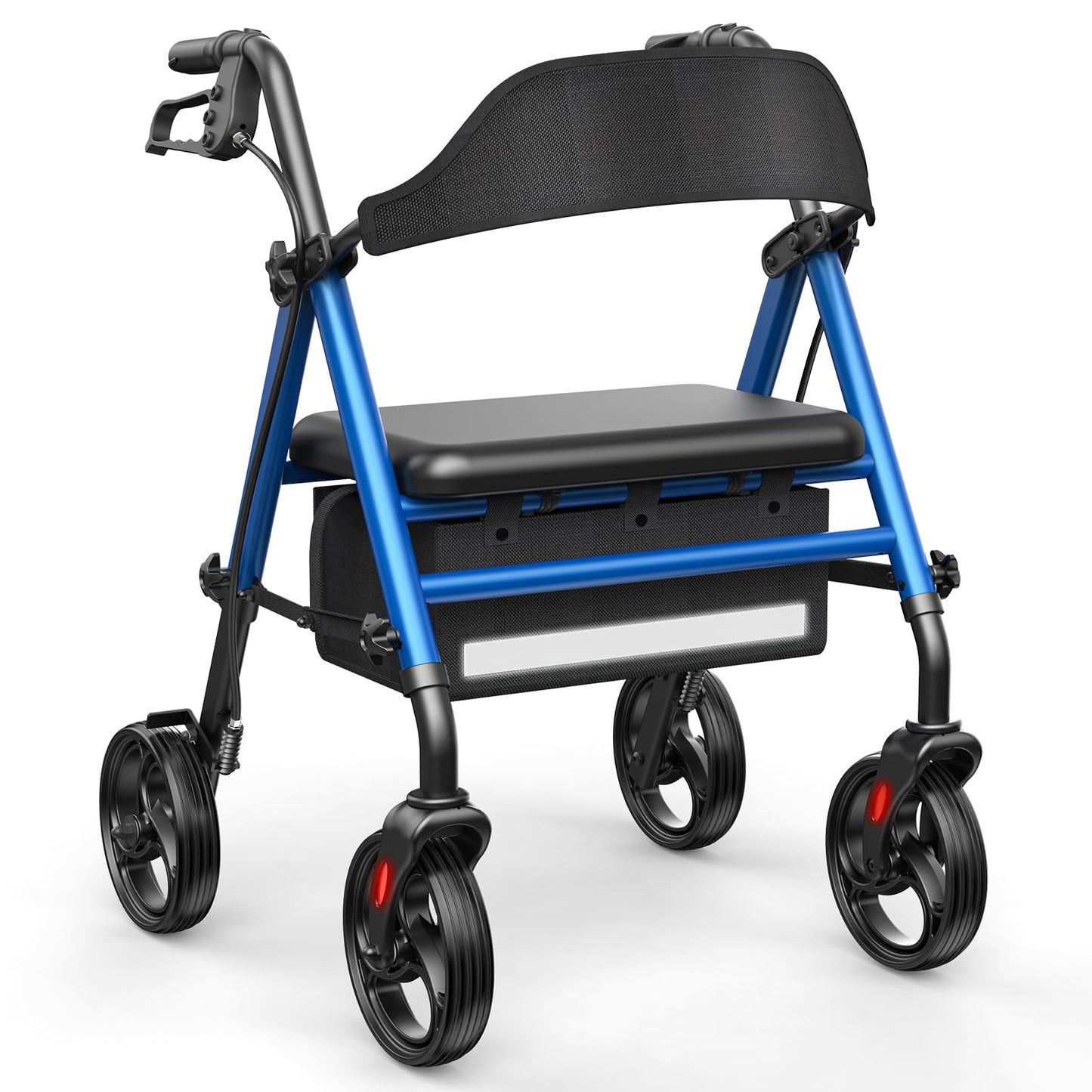 Specared Folding Rollator Walker with Seat, 16" Wide Seat 33"-41" Adjustable Height Lightweight Walkers, 350lbs Heavy Duty, Blue
