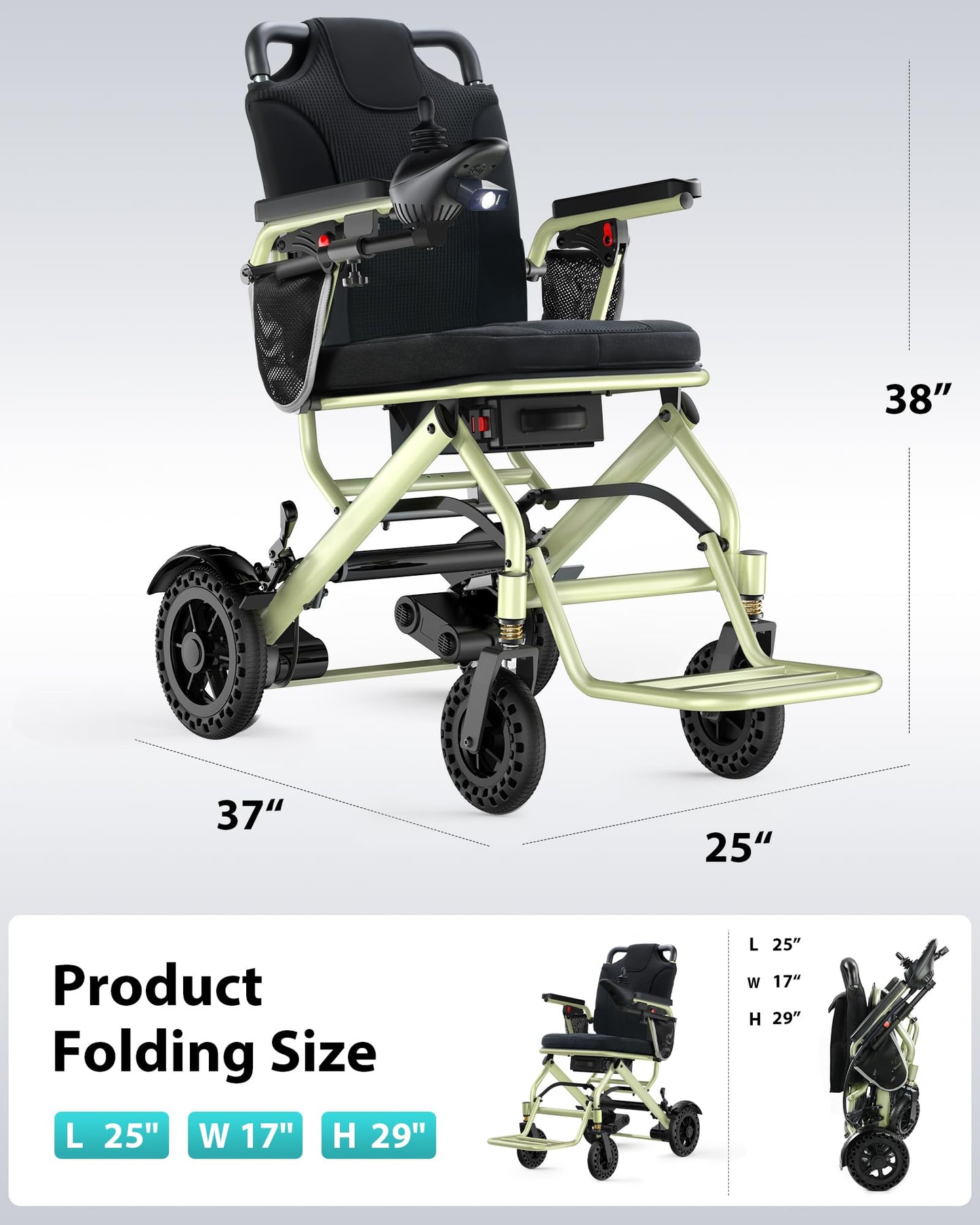 Specared Electric Wheelchairs, 33 lbs Lightweight Foldable Motorized Wheelchair, for Adult Seniors Travel, 15 Mile Range, 330 lb Capacity