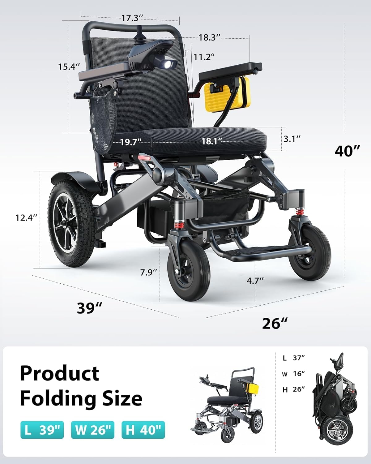 Specared Electric Wheelchair for Seniors Adults, 30 Miles Range 500W Dual Motor All Terrain Foldable Power Wheelchair, 13'' Large Tires Support 400 lb, Black