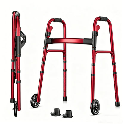 Specared Folding Walker for Seniors, Lightweight Rolling Walker with 8 Height Adjustments, One-Hand Folding, 300lbs Capacity for Elderly Adults and Handicap, Red