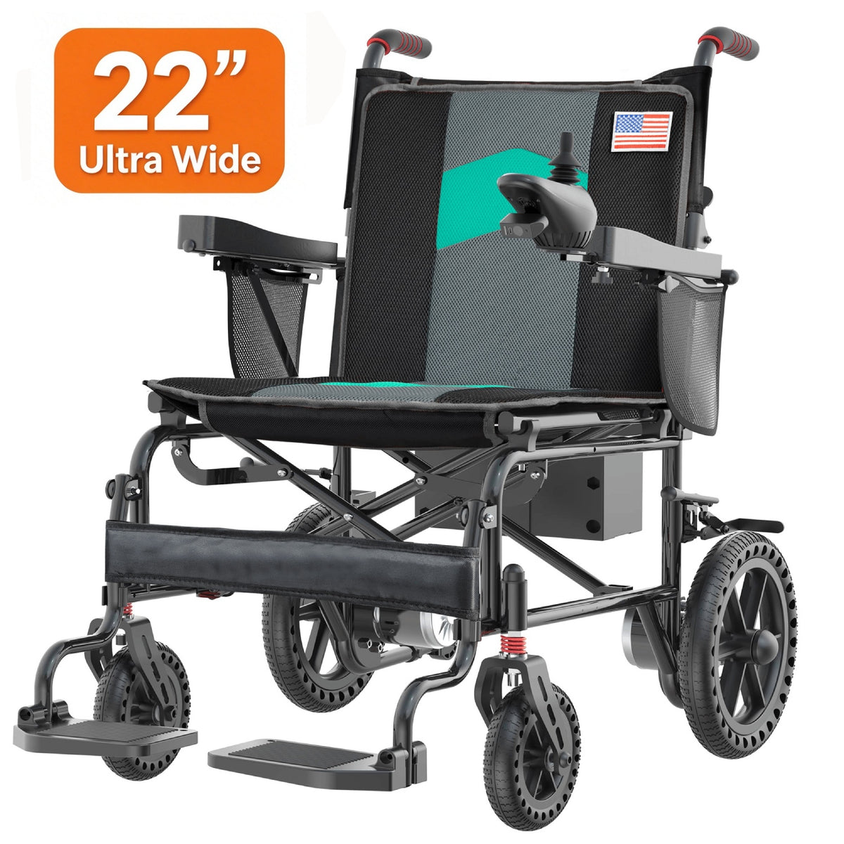 Specared 22'' Widest Seat Foldable Electric Wheelchair, 500W 15 Mile Range All Terrain Motorized Wheelchair, 350LB Support, Blue