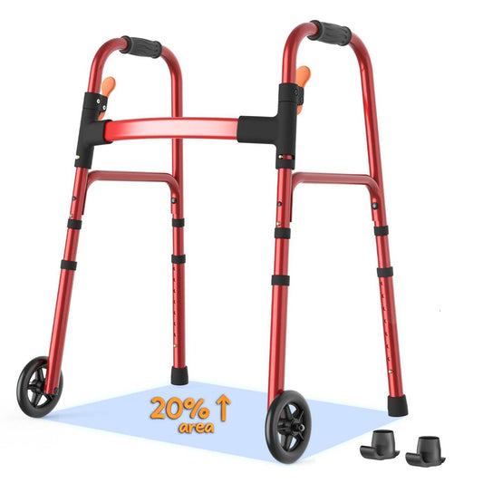 Specared Folding Walker for Seniors, Ultra-Lightweight Rolling Walker with Trigger Release Folding, 8 Levels 300lbs for Adults Handicap, Red