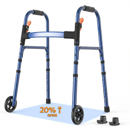 Specared Folding Walker for Seniors, Ultra-Lightweight Rolling Walker with Trigger Release Folding, 8 Levels 300lbs for Adults Handicap, Blue