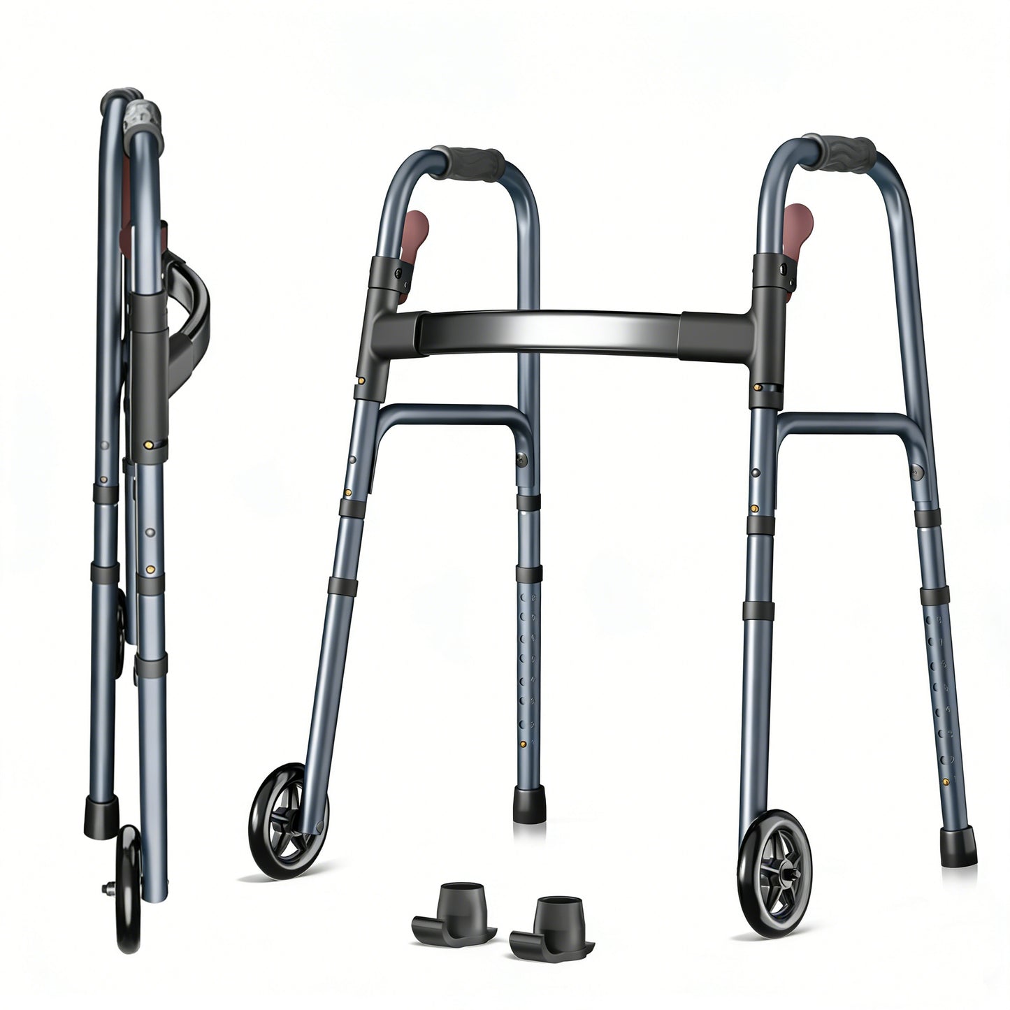 Specared Folding Walker for Seniors, Lightweight Rolling Walker with 8 Height Adjustments, One-Hand Folding, 300lbs Capacity for Elderly Adults and Handicap, Gray
