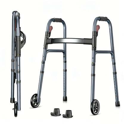 Specared Folding Walker for Seniors, Lightweight Rolling Walker with 8 Height Adjustments, One-Hand Folding, 300lbs Capacity for Elderly Adults and Handicap, Gray