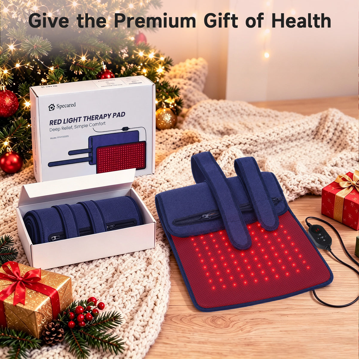 Specared Red Light Therapy Pad for Body with Infrared Heating, 945nm 660nm 850nm, 5 Levels 9 Timers, 12"×24"