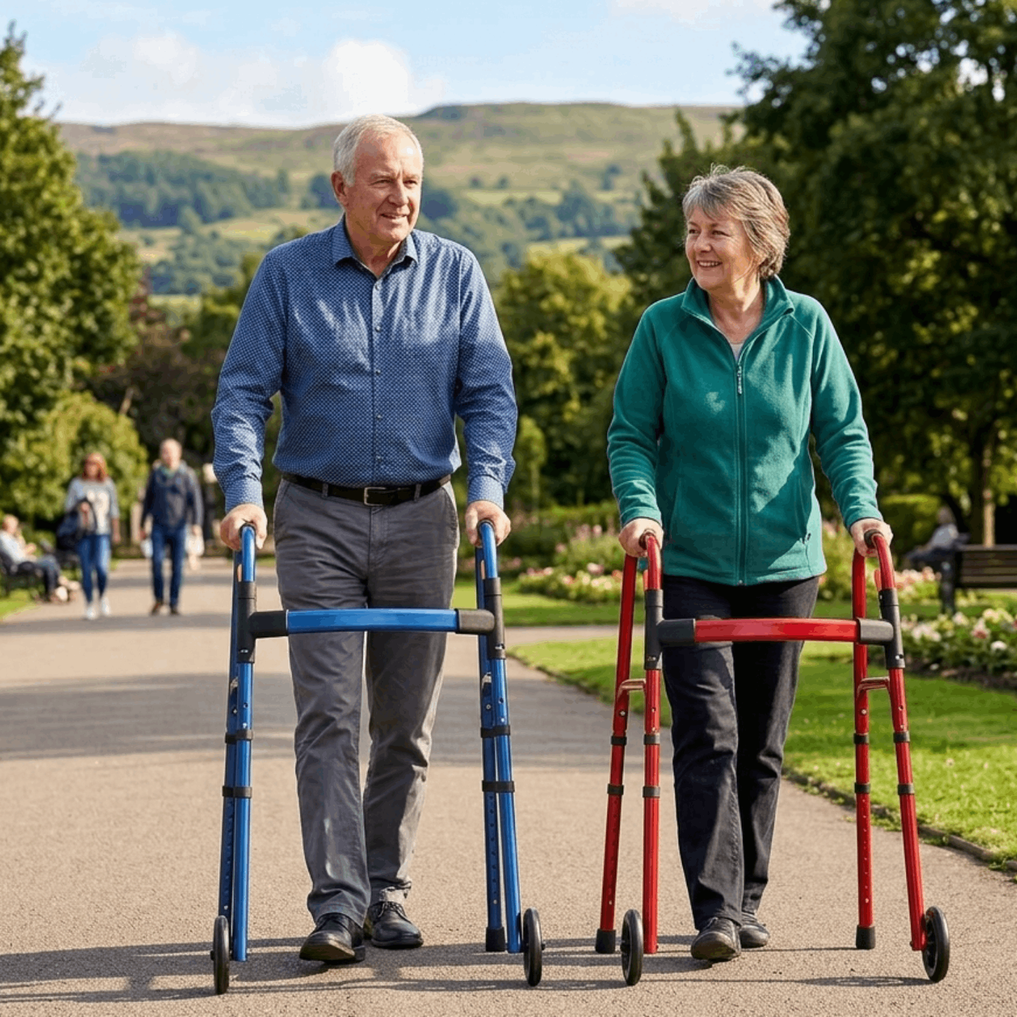 Specared Folding Walker for Seniors, Ultra-Lightweight Rolling Walker with Trigger Release Folding, 8 Levels 300lbs for Adults Handicap, Red