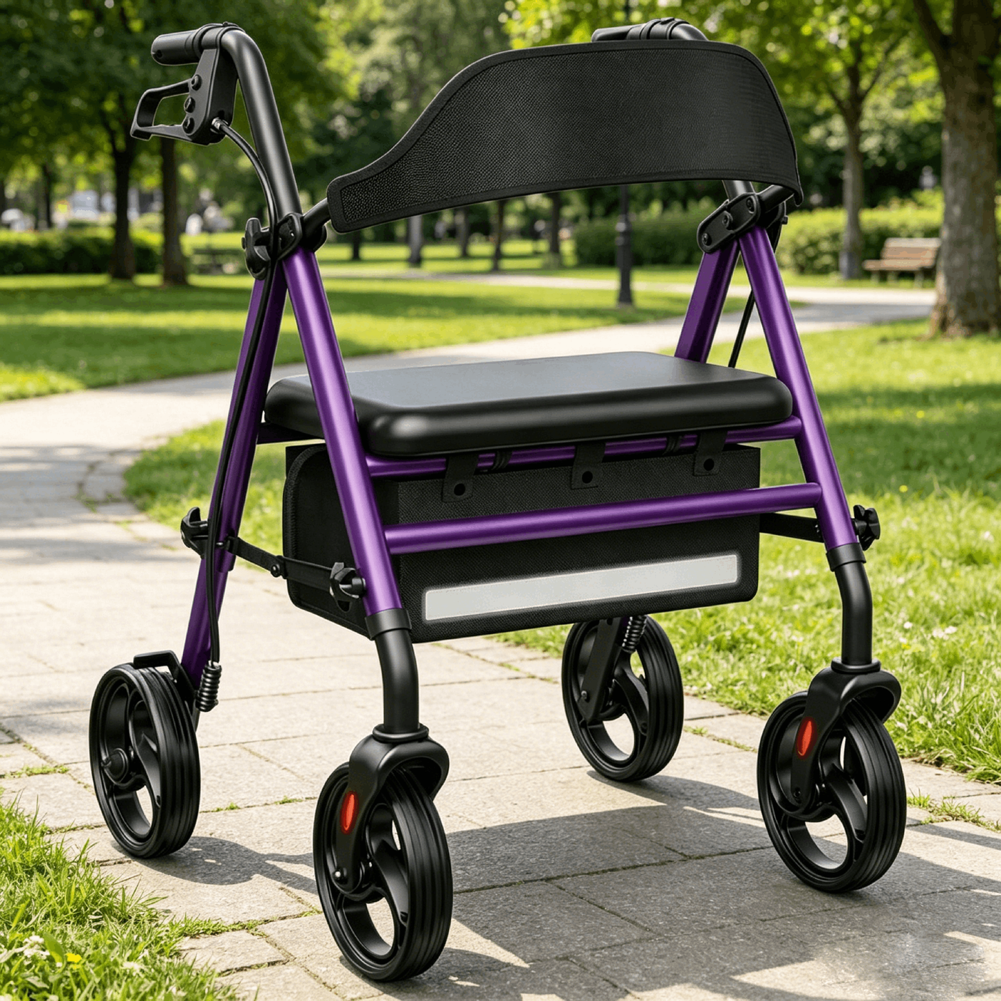 Specared All Terrain Rollator Walker for Seniors, 350lbs Heavy Duty Rolling Walker with 16" Wide Seat, 8" Wheels Storage Bag, Purple