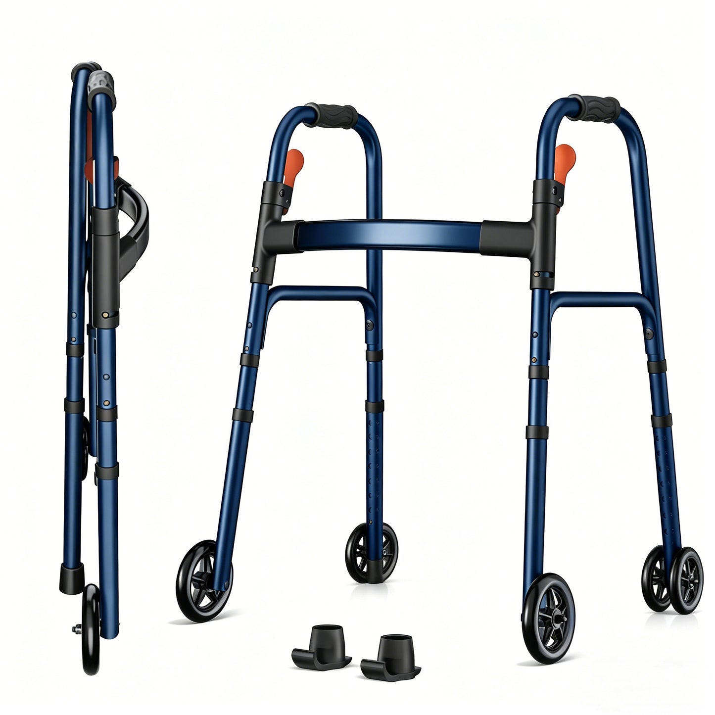 Specared Folding Walker for Seniors, Lightweight Rolling Walker with 8 Height Adjustments, One-Hand Folding, 300lbs Capacity for Elderly Adults and Handicap, Blue