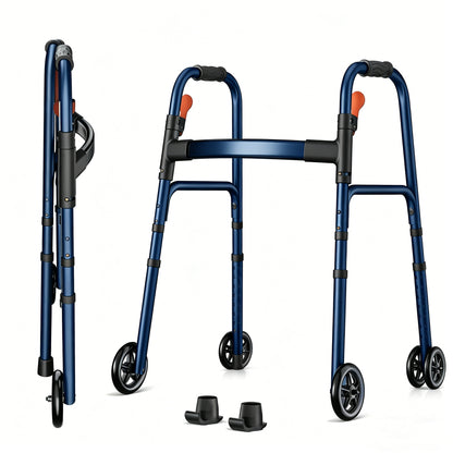 Specared Folding Walker for Seniors, Lightweight Rolling Walker with 8 Height Adjustments, One-Hand Folding, 300lbs Capacity for Elderly Adults and Handicap, Blue