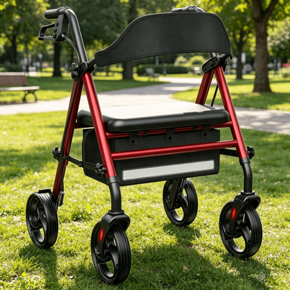 Specared Rollator Walker with Seat, 16" Wide Seat Folding Walker for Seniors, Adjustable Seat Height 350lbs Heavy Duty, Red