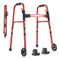 Specared Lightweight Folding Walker with One Hand Quick Fold, 8 Level Height Mobility Aid for Seniors with 300lbs Capacity, Red