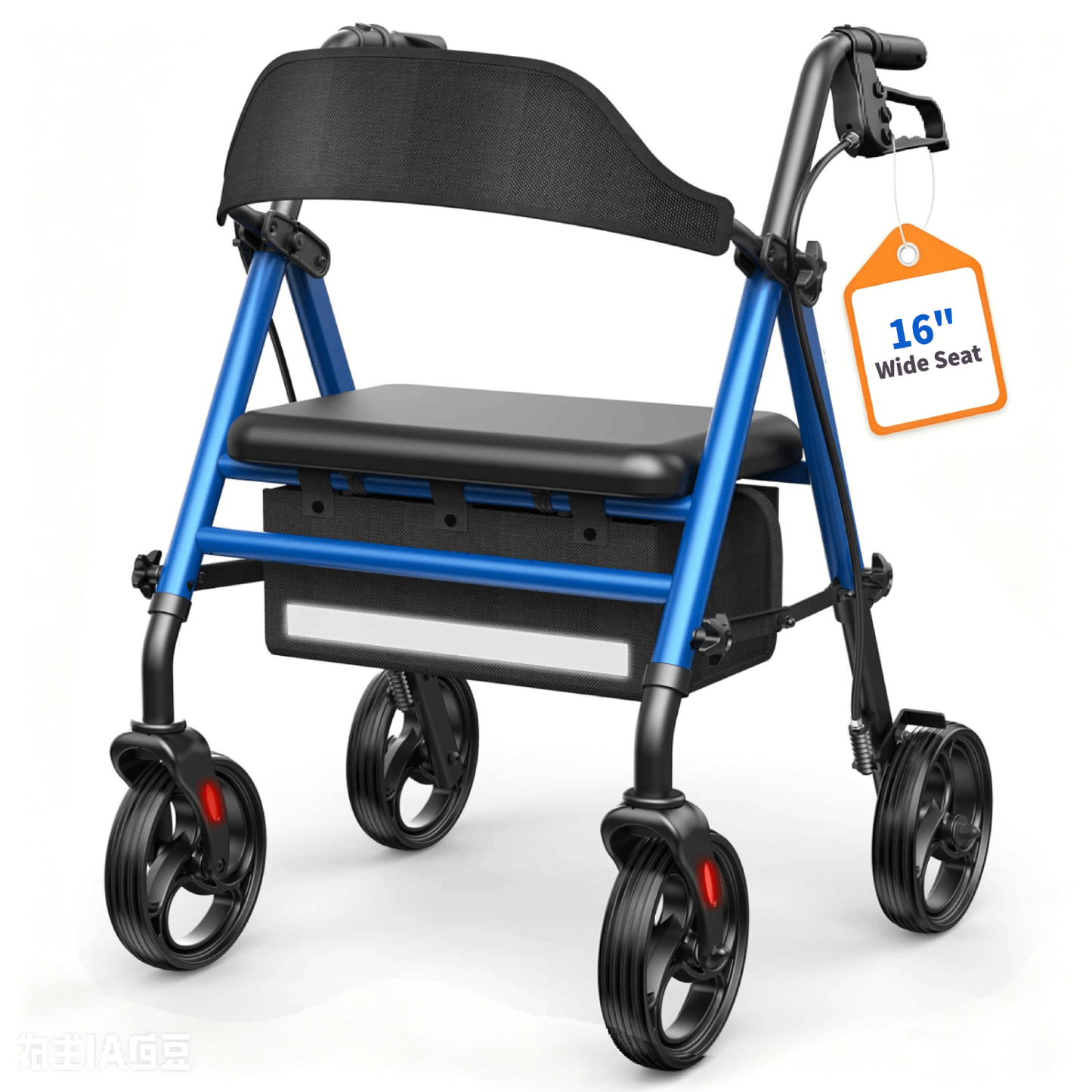 Specared Folding Rollator Walker with Seat, 16" Wide Seat 33"-41" Adjustable Height Lightweight Walkers, 350lbs Heavy Duty, Blue