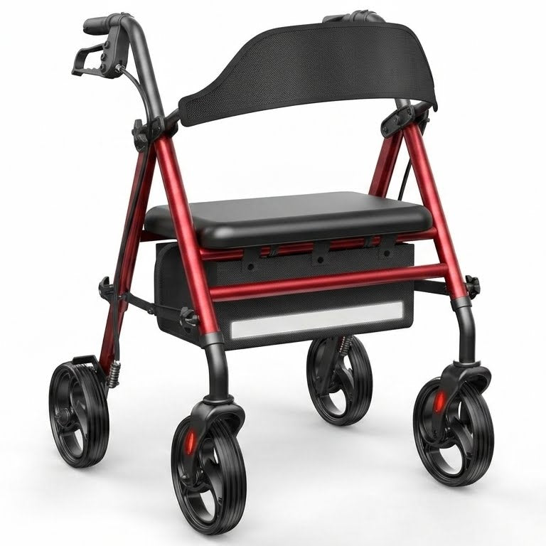 Specared Rollator Walker with Seat, 16" Wide Seat Folding Walker for Seniors, Adjustable Seat Height 350lbs Heavy Duty, Red