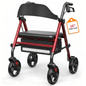 Specared Rollator Walker with Seat, 16" Wide Seat Folding Walker for Seniors, Adjustable Seat Height 350lbs Heavy Duty, Red