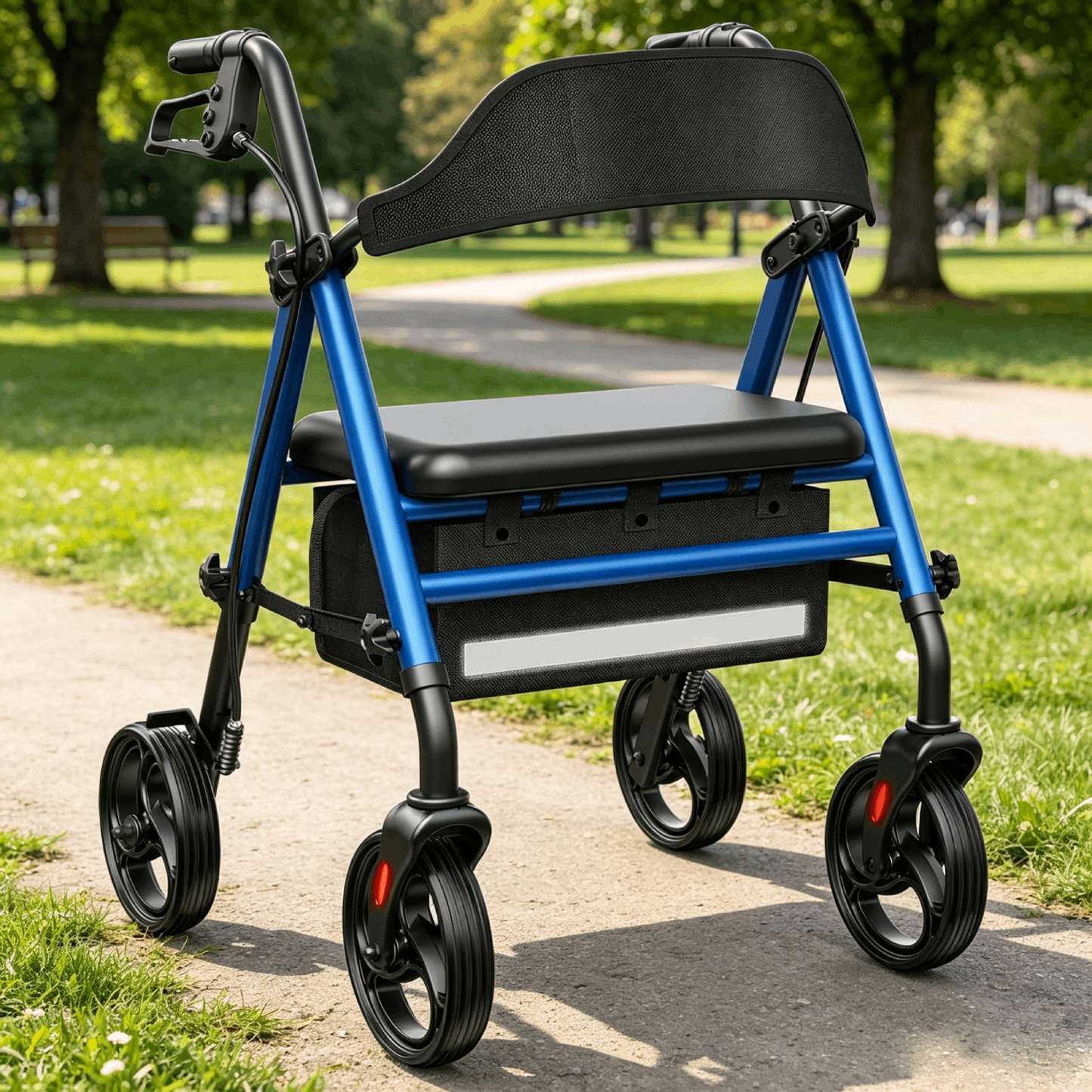 Specared Folding Rollator Walker with Seat, 16" Wide Seat 33"-41" Adjustable Height Lightweight Walkers, 350lbs Heavy Duty, Blue