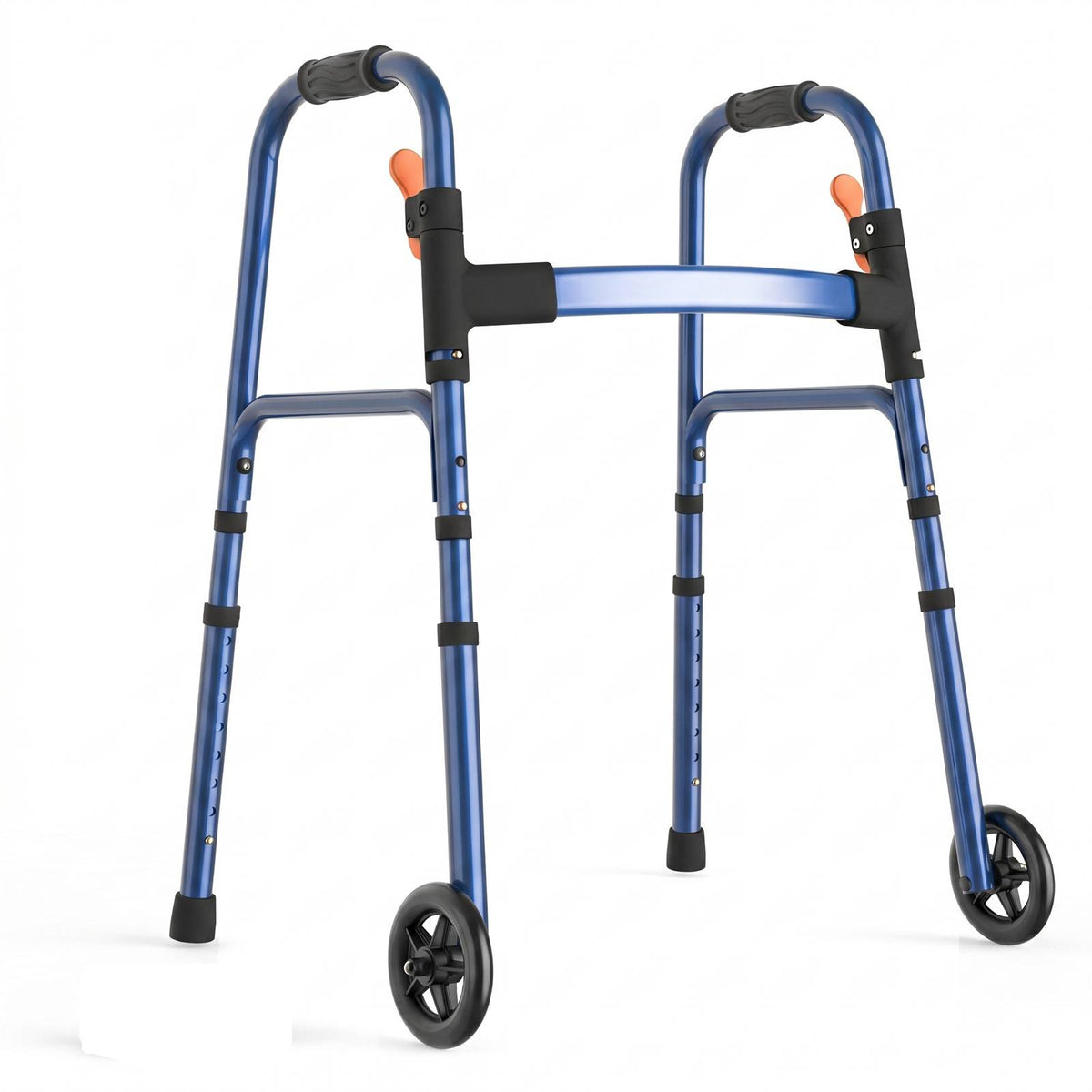 Specared Lightweight Folding Walker with One Hand Quick Fold, 8 Level Height Mobility Aid for Seniors with 300lbs Capacity, Blue