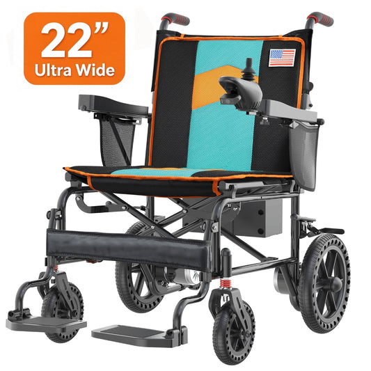 Specared 22'' Widest Seat Foldable Electric Wheelchair, 500W 15 Mile Range All Terrain Motorized Wheelchair, 350LB Support, Orange
