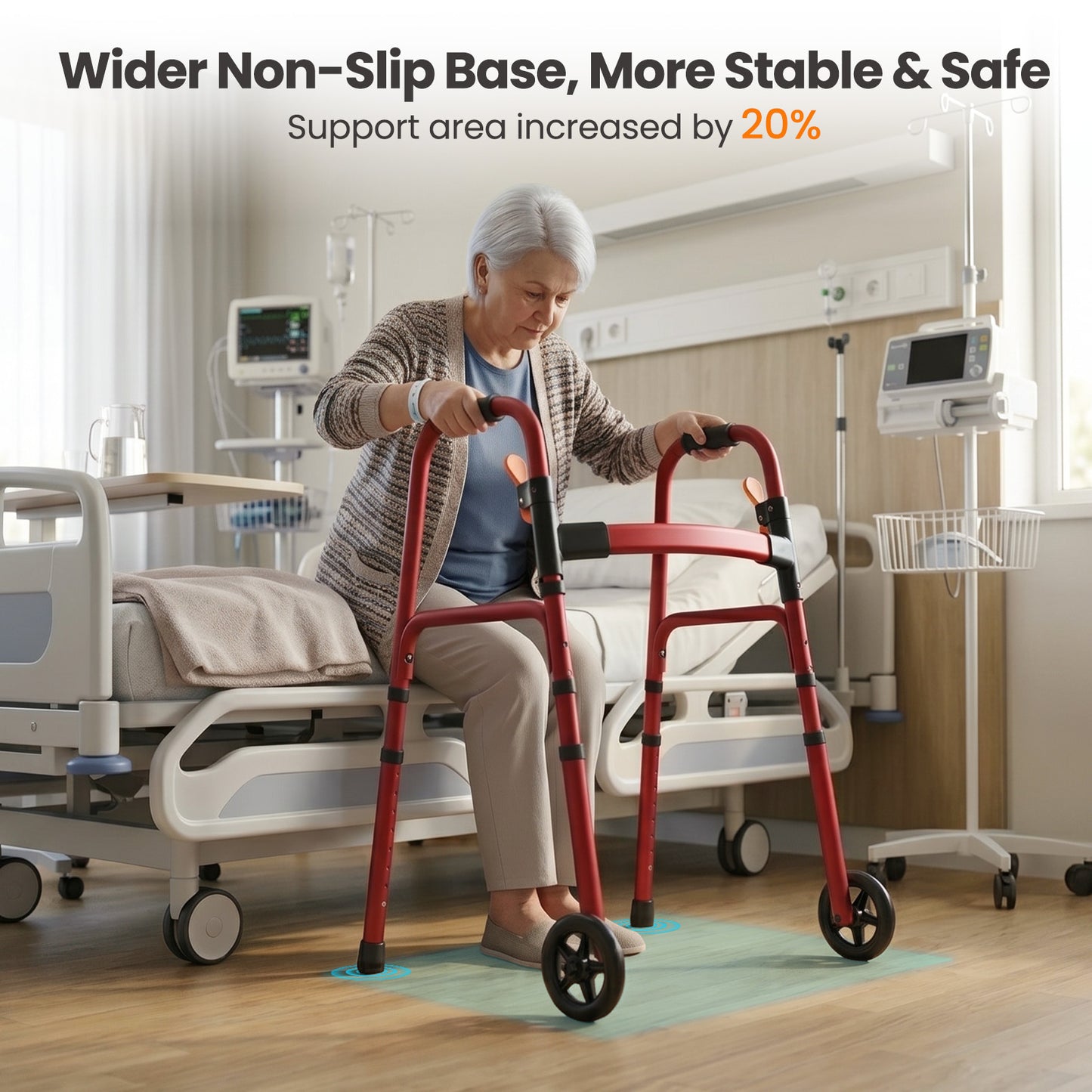 Specared Folding Walker for Seniors, Ultra-Lightweight Rolling Walker with Trigger Release Folding, 8 Levels 300lbs for Adults Handicap, Red