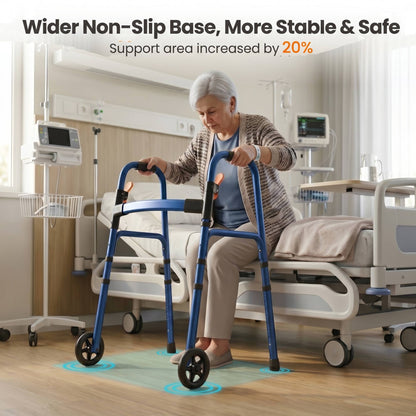 Specared Lightweight Folding Walker with One Hand Quick Fold, 8 Level Height Mobility Aid for Seniors with 300lbs Capacity, Blue