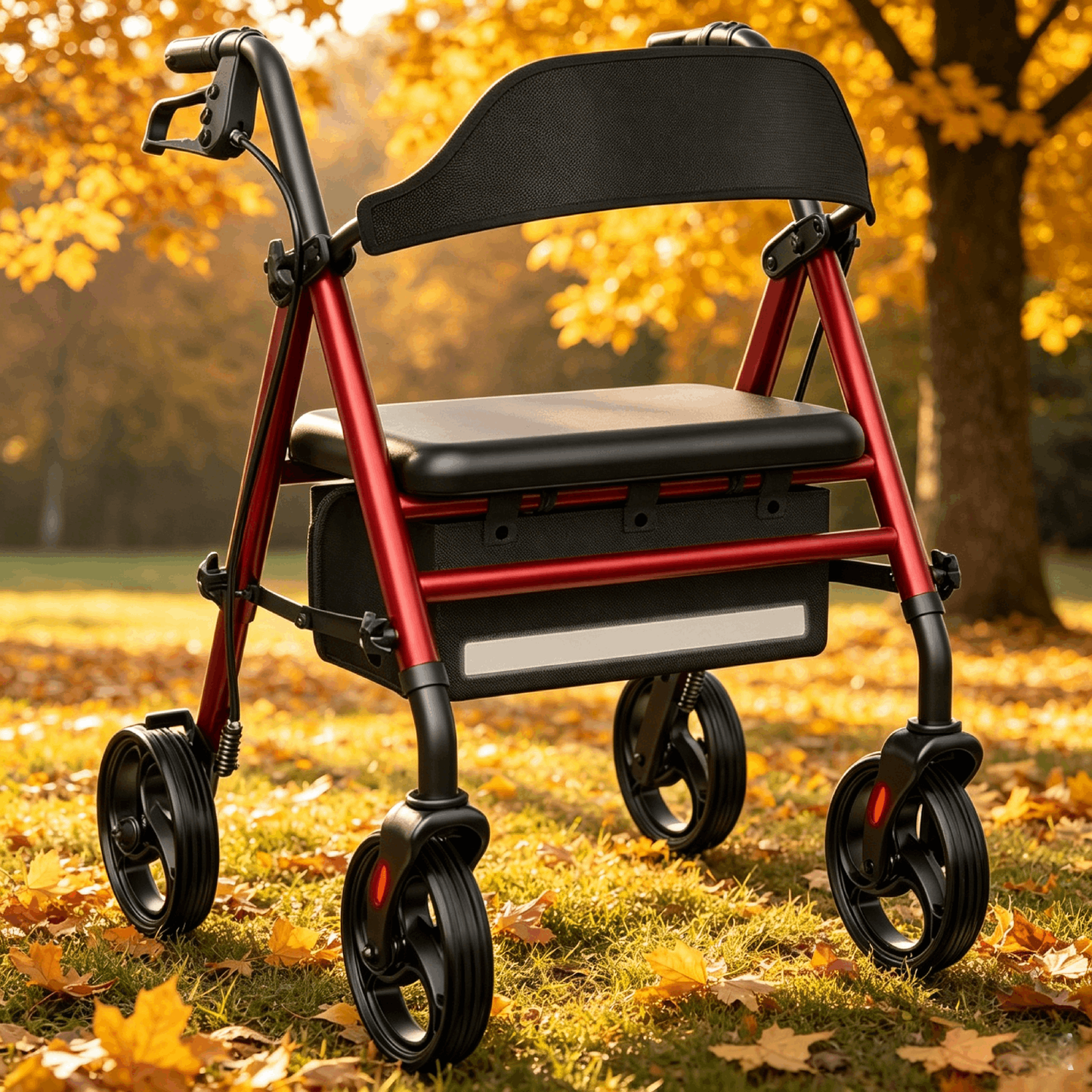 Specared Rollator Walker with Seat, 16" Wide Seat Folding Walker for Seniors, Adjustable Seat Height 350lbs Heavy Duty, Red