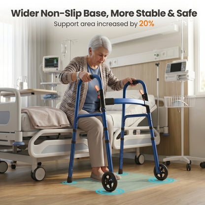 Specared Folding Walker for Seniors, Ultra-Lightweight Rolling Walker with Trigger Release Folding, 8 Levels 300lbs for Adults Handicap, Blue