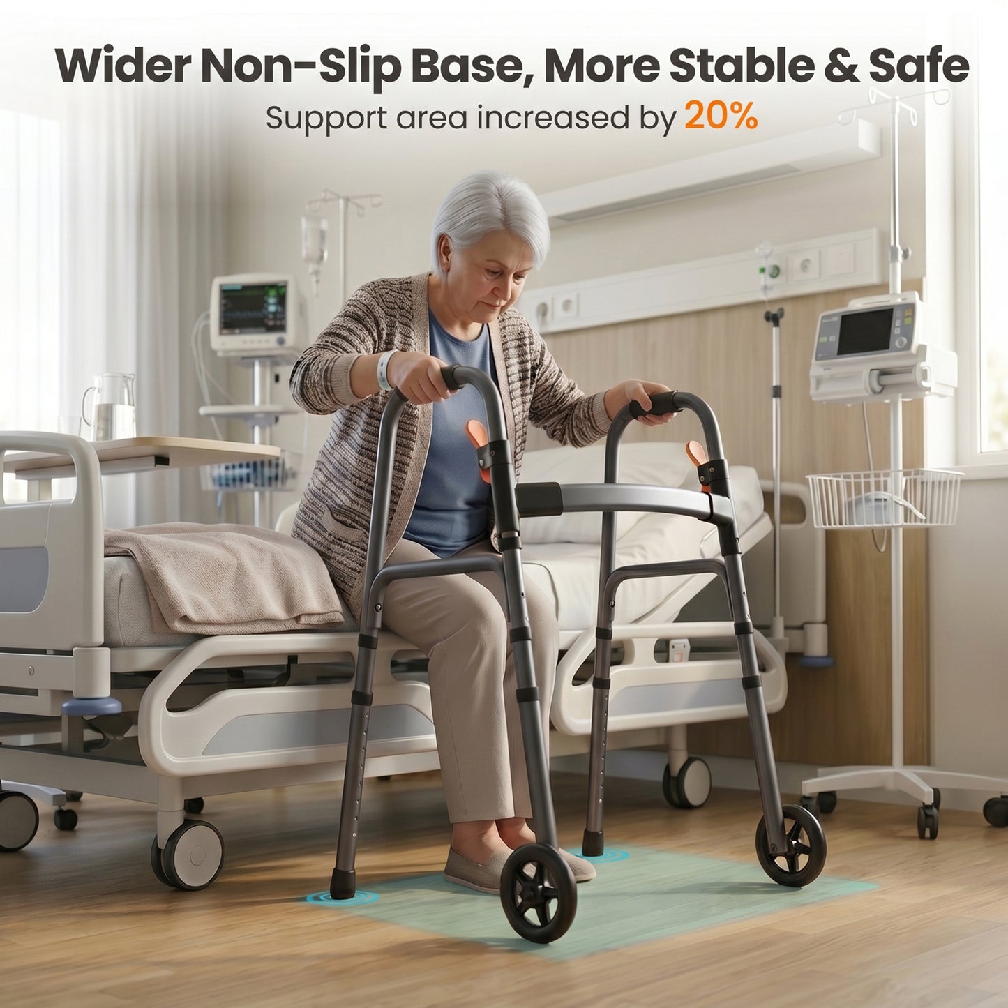 Specared Folding Walker for Seniors, Ultra-Lightweight Rolling Walker with Trigger Release Folding, 8 Levels 300lbs for Adults Handicap, Gray