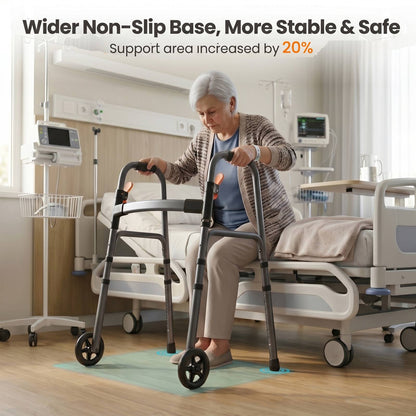Specared Lightweight Folding Walker with One Hand Quick Fold, 8 Level Height Mobility Aid for Seniors with 300lbs Capacity, Gray