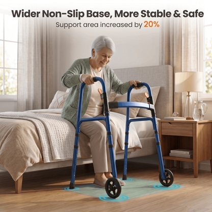 Specared Lightweight Folding Walker with One Hand Quick Fold, 8 Level Height Mobility Aid for Seniors with 300lbs Capacity, Blue