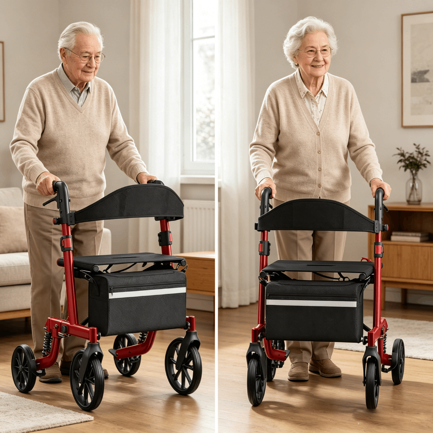 Specared All Terrain Rollator Walker with Seat 350lbs, Shock Absorbers Ultra-Lightweight Senior Rolling Walker, 18" Widest Seat Hidden Cables, Red