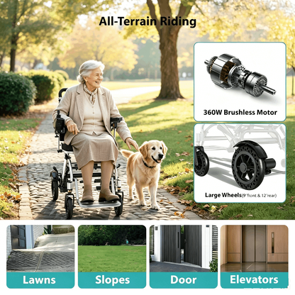 Specared Lightweight Electric Wheelchair with 36Lbs, Large Breathable Seat Motorized Wheelchair, All Terrain 15 Miles Range 330Lbs Support