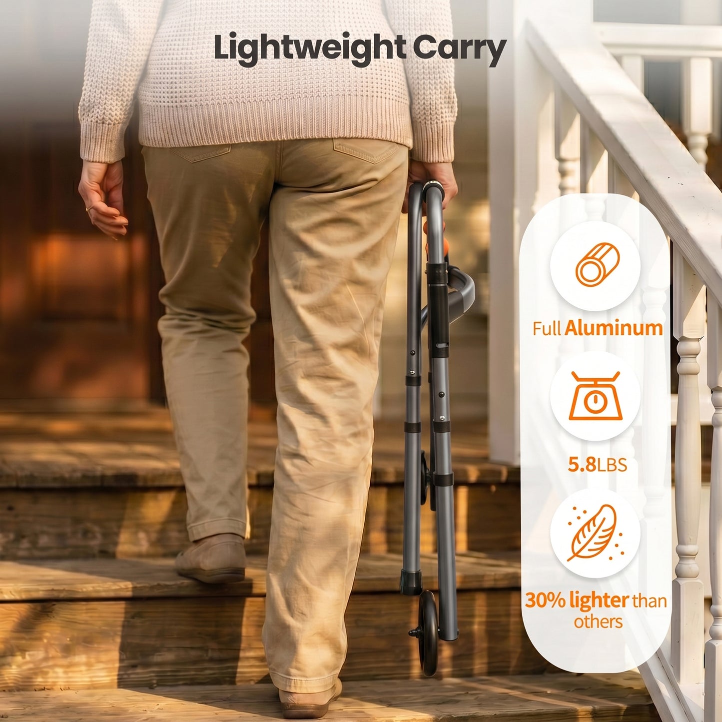 Specared Lightweight Folding Walker with One Hand Quick Fold, 8 Level Height Mobility Aid for Seniors with 300lbs Capacity, Gray