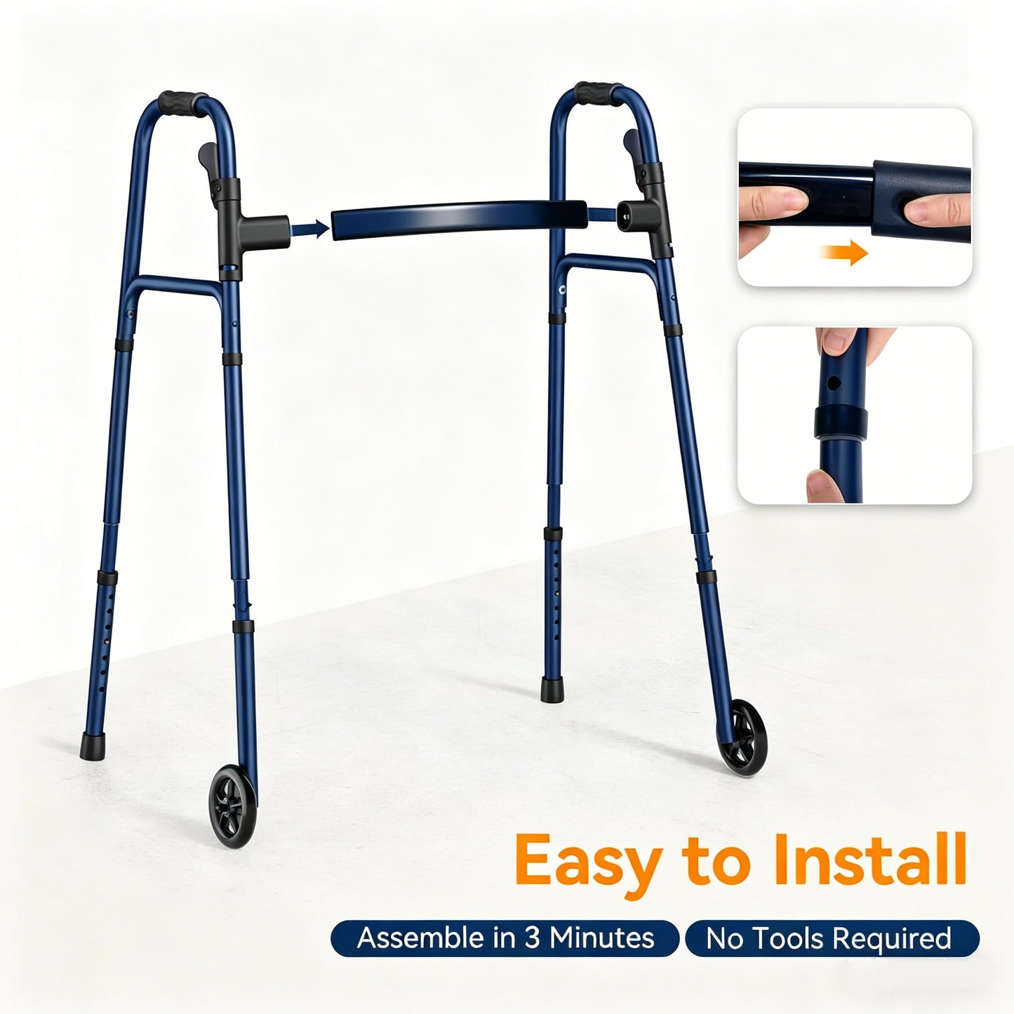 Specared Folding Walker for Seniors, Lightweight Rolling Walker with 8 Height Adjustments, One-Hand Folding, 300lbs Capacity for Elderly Adults and Handicap, Blue