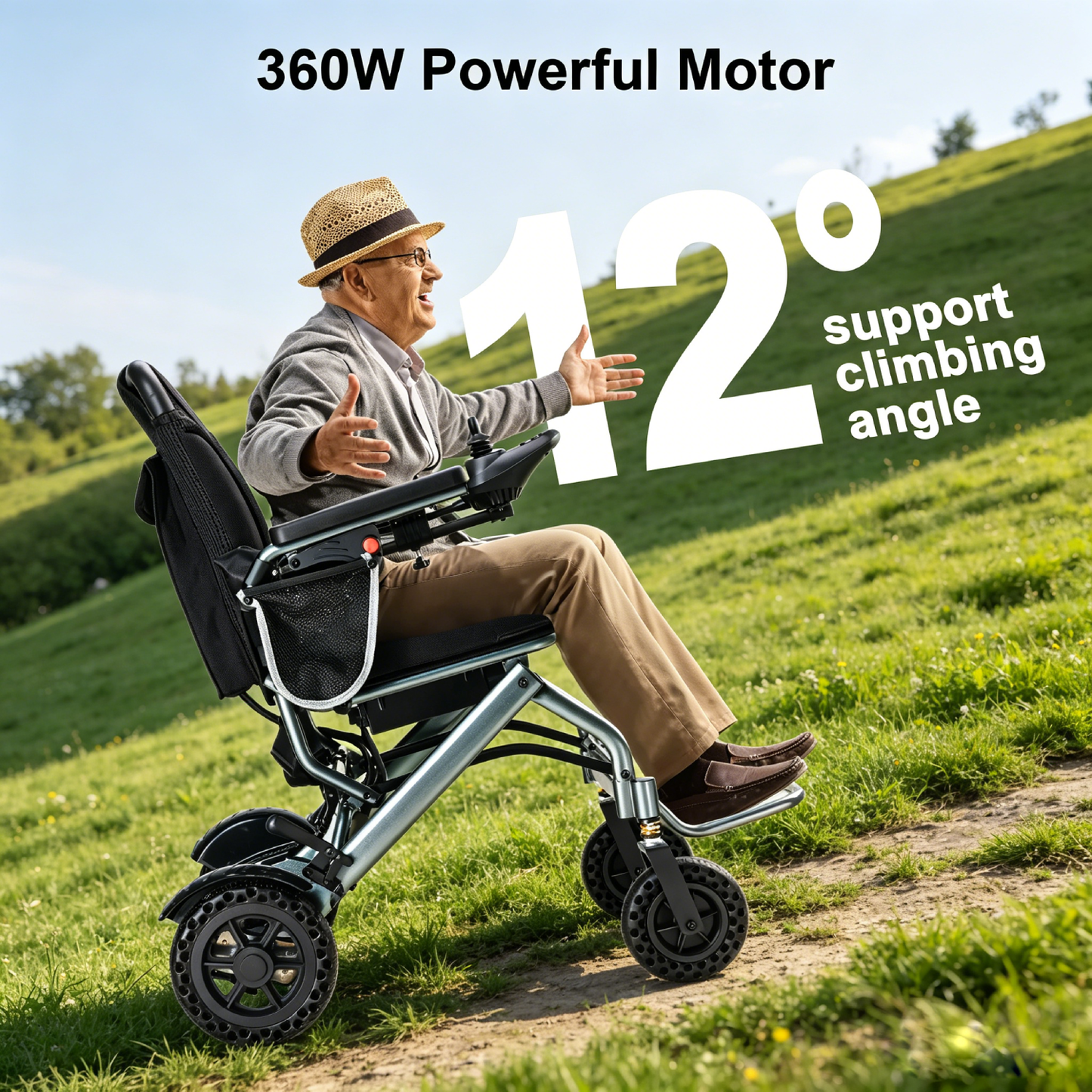 Specared Foldable Electric Wheelchair with Combination Lock,  Foldable Cane, 33lbs Lightweight, 15 Miles Motorized Wheelchair, 330lb Capacity