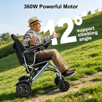 Specared Foldable Electric Wheelchair with Combination Lock,  Foldable Cane, 33lbs Lightweight, 15 Miles Motorized Wheelchair, 330lb Capacity