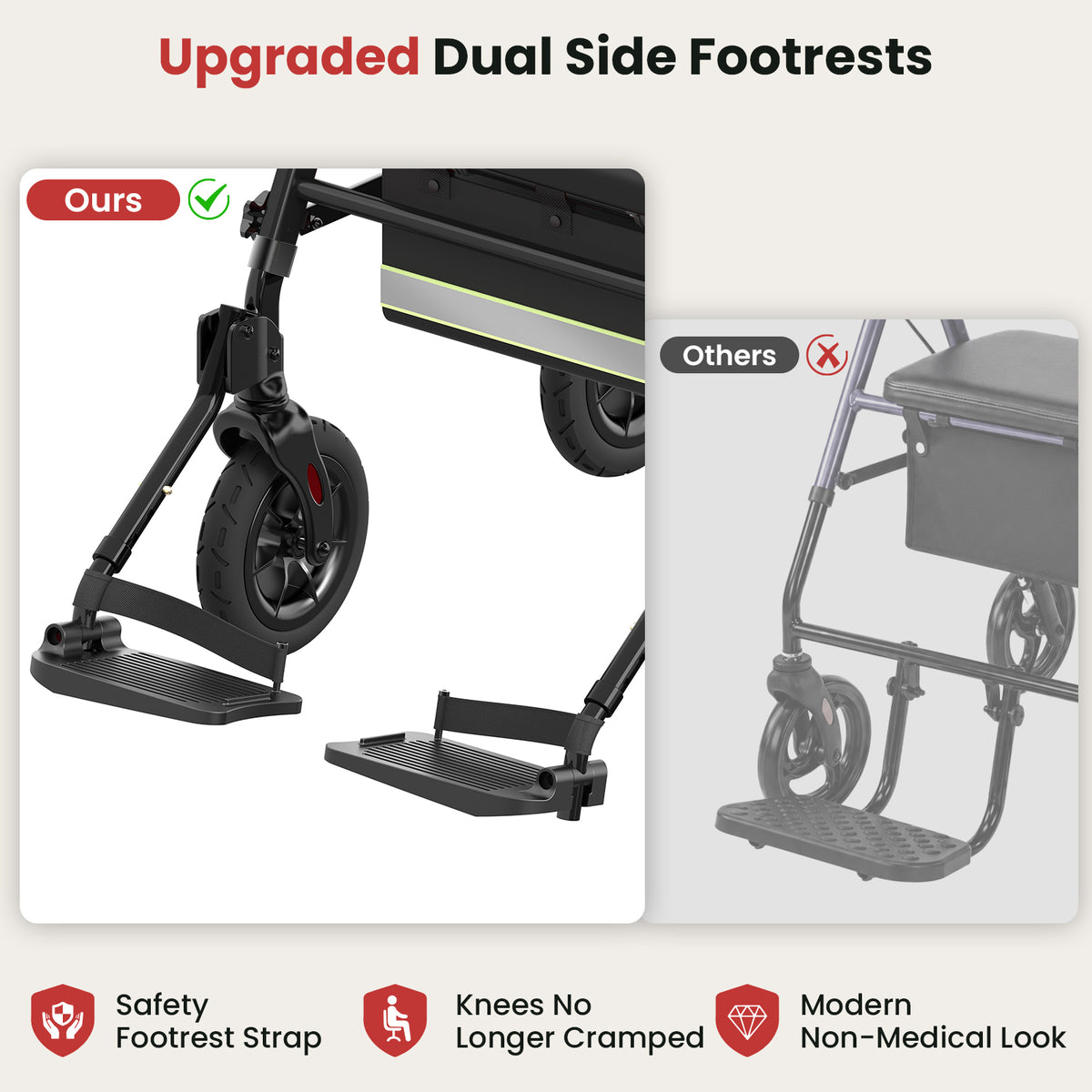Specared 2 in 1 Rollator Walker for Seniors with 6.5" Ultra-Wide Breathable Backrest, 8" All-Terrain Wheels Transport Chair, Max 350lbs Black