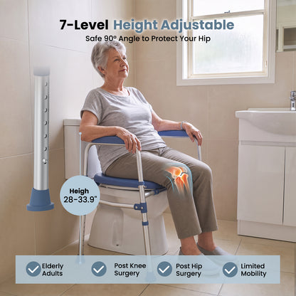 Specared Padded Toilet Seat Riser with Handles, 7 Height & 3 Width Standalone Toilet Safety Frame for Seniors, Bariatric, Pregnant, Surgery 400lbs