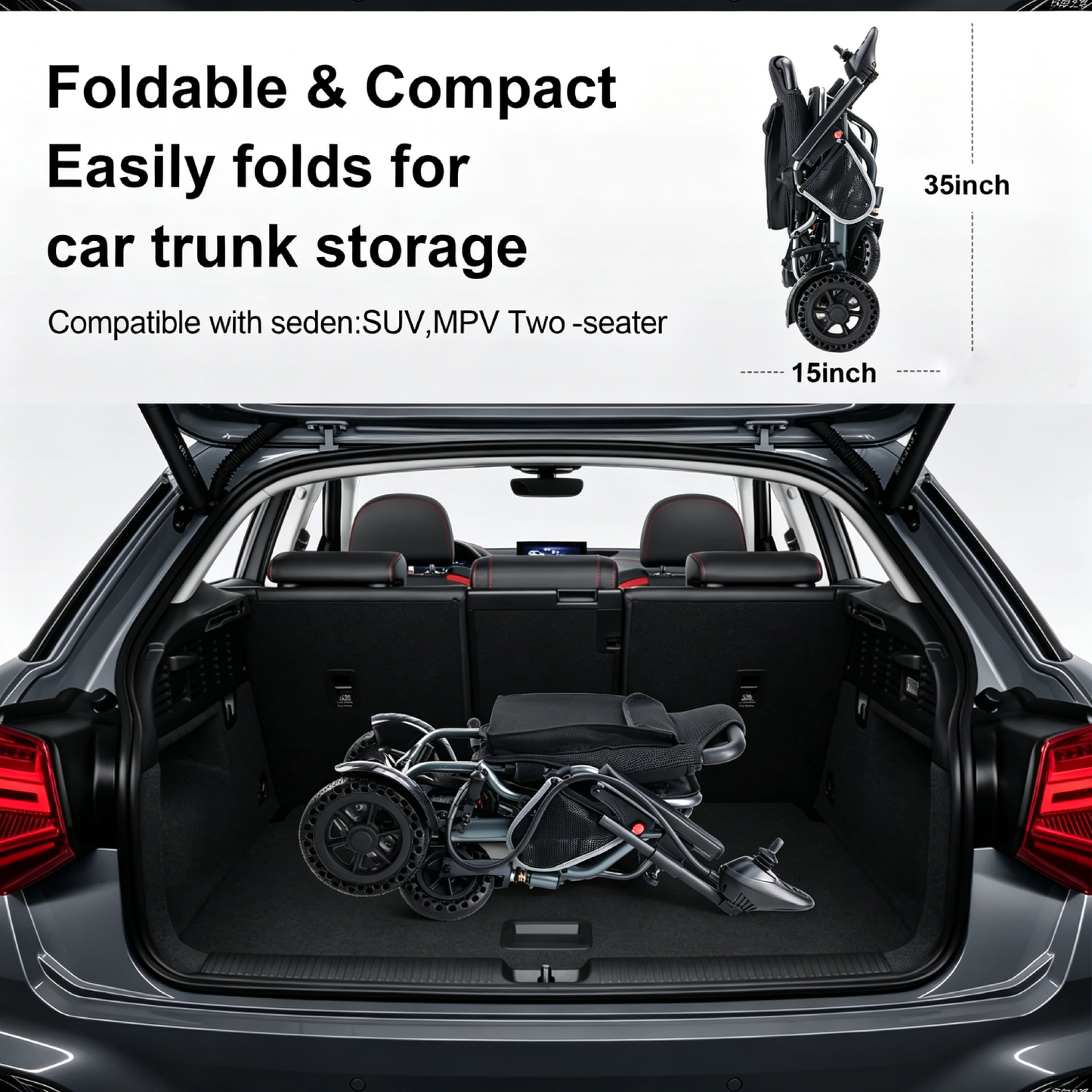 Specared Foldable Electric Wheelchair with Combination Lock,  Foldable Cane, 33lbs Lightweight, 15 Miles Motorized Wheelchair, 330lb Capacity