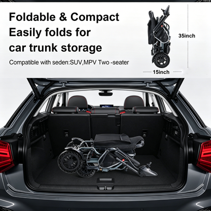 Specared Foldable Electric Wheelchair with Combination Lock,  Foldable Cane, 33lbs Lightweight, 15 Miles Motorized Wheelchair, 330lb Capacity