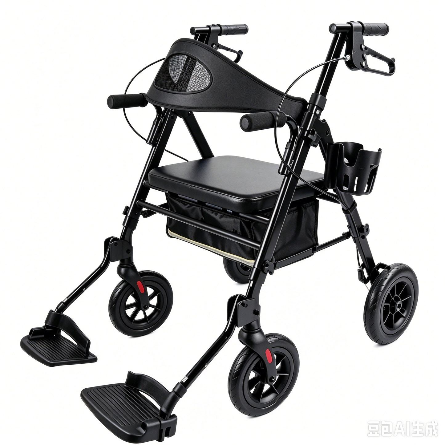 Specared 2 in 1 Rollator Walker Support to 350LBS, 6.5" Ultra-Wide Breathable Backrest Transport Chair, 8" PU Shock-Abs All-Terrain Wheels, Black