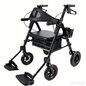 Specared 2 in 1 Rollator Walker Support to 350LBS, 6.5" Ultra-Wide Breathable Backrest Transport Chair, 8" PU Shock-Abs All-Terrain Wheels, Black