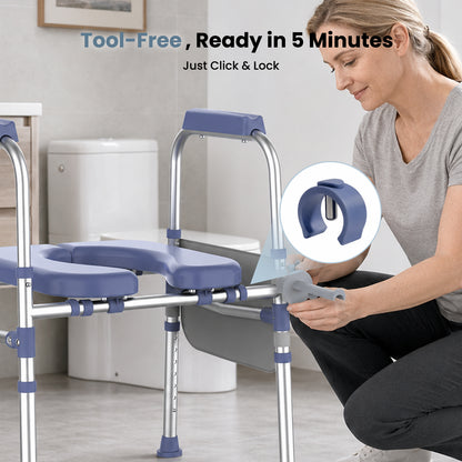 Specared Padded Toilet Seat Riser with Handles, 7 Height & 3 Width Standalone Toilet Safety Frame for Seniors, Bariatric, Pregnant, Surgery 400lbs