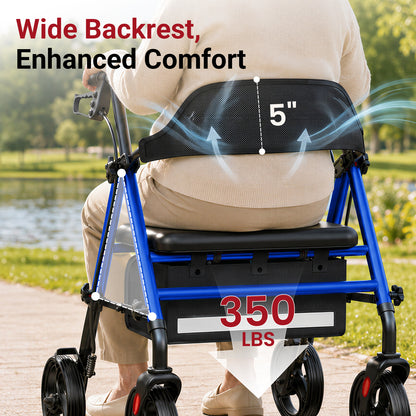 Specared Folding Rollator Walker with Seat, 16" Wide Seat 33"-41" Adjustable Height Lightweight Walkers, 350lbs Heavy Duty Blue