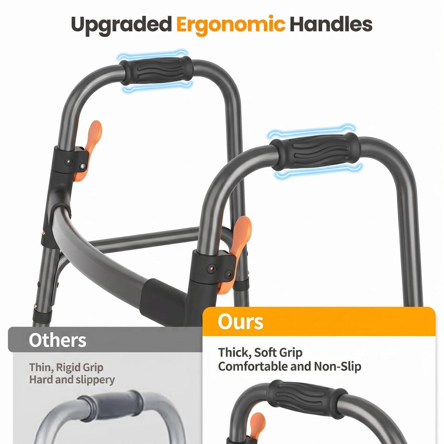 Specared Lightweight Folding Walker with One Hand Quick Fold, 8 Level Height Mobility Aid for Seniors with 300lbs Capacity, Gray