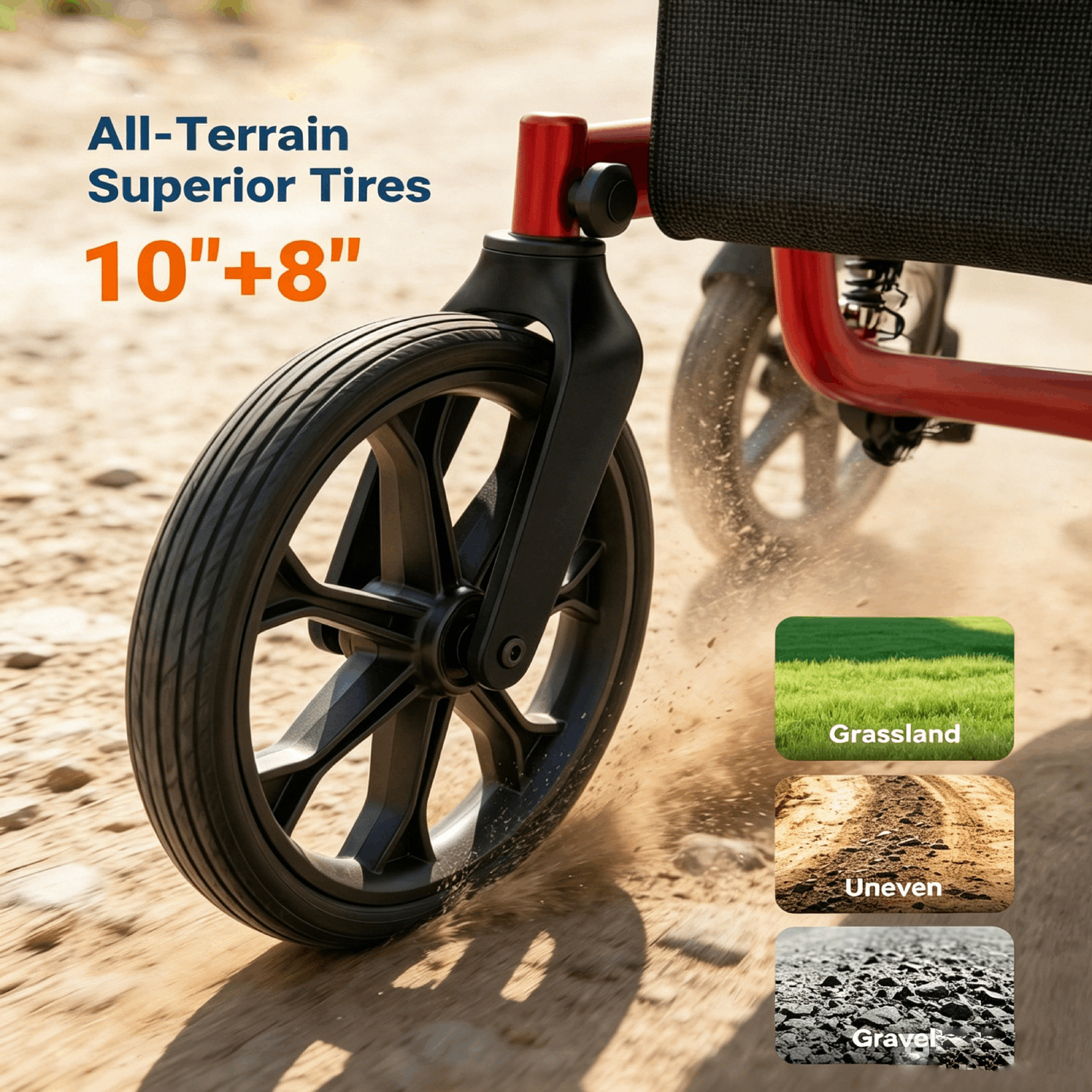 Specared All Terrain Rollator Walker with Seat 350lbs, Shock Absorbers Ultra-Lightweight Senior Rolling Walker, 18" Widest Seat Hidden Cables, Red