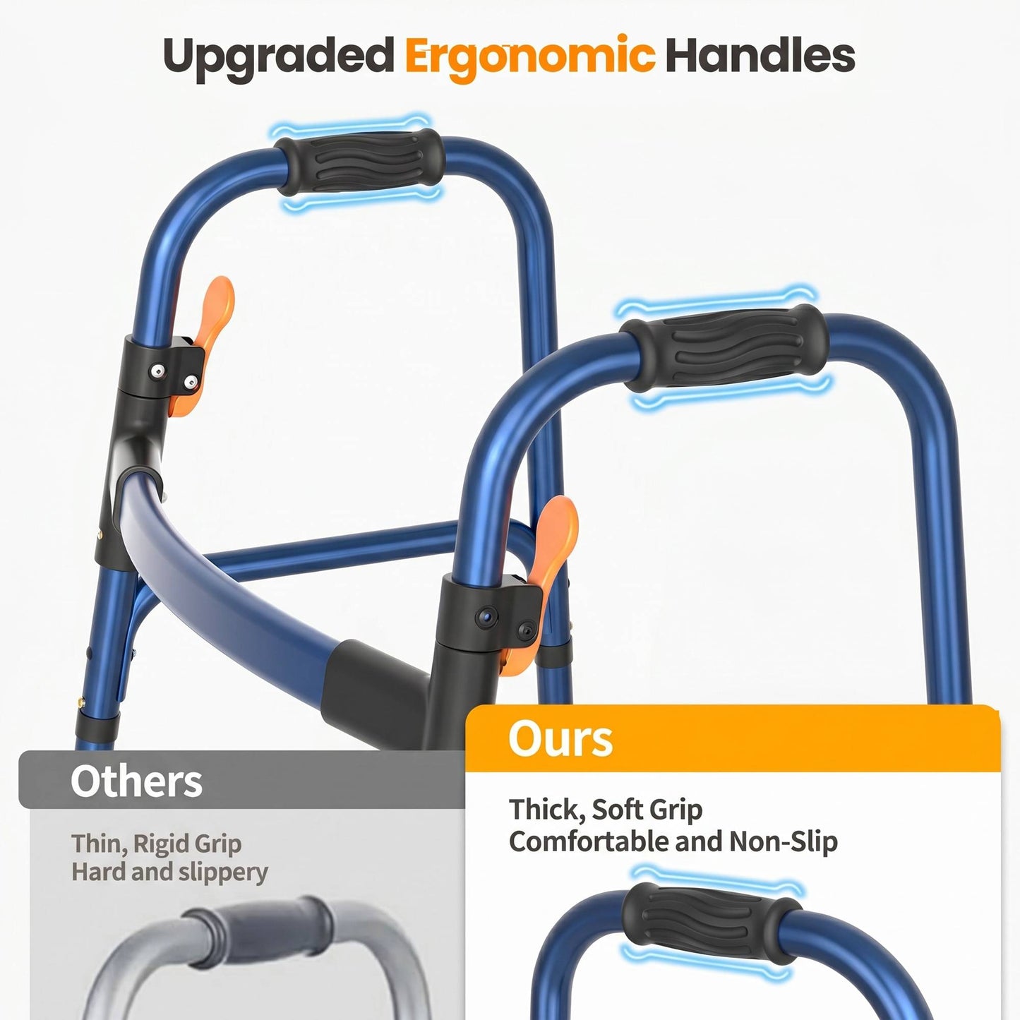 Specared Lightweight Folding Walker with One Hand Quick Fold, 8 Level Height Mobility Aid for Seniors with 300lbs Capacity, Blue