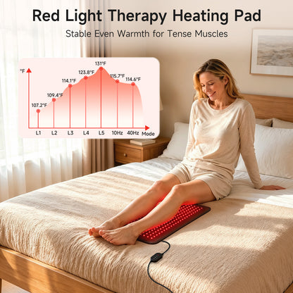Specared Red Light Therapy Pad for Body with Infrared Heating, 945nm 660nm 850nm, 5 Levels 9 Timers, 12"×24"