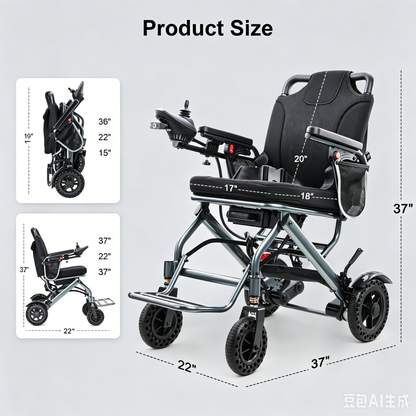 Specared Foldable Electric Wheelchair with Combination Lock,  Foldable Cane, 33lbs Lightweight, 15 Miles Motorized Wheelchair, 330lb Capacity